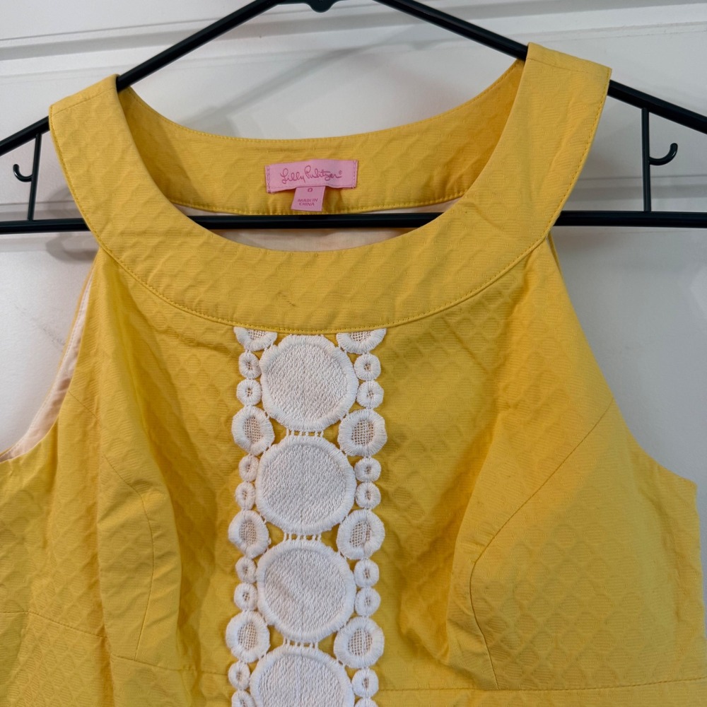 Lilly Pulitzer Yellow Jacqueline Lace Shift Dress Sleeveless Floral size 0 - Picture 3 of 7